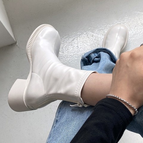 Bottines de luxe à talons hauts compensés pour femmes, bottines courtes d'hiver à bout carré Chelsea de haute qualité avec fermeture éclair, 2022 ► Photo 1/6