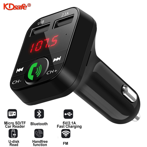 KDsafe-kit de voiture sans fil avec Bluetooth, transmetteur LCD FM, chargeur double USB 2,1a, MP3, musique, carte TF, lecteur U/disque AUX ► Photo 1/6