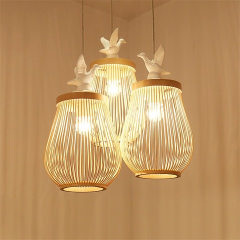 Moderne bois pendentif LED lumières oiseau lampe japonais fait à la main bambou suspendus lampes chambre salon éclairage meubles ► Photo 1/6