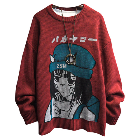 Pull en tricot à col rond pour Couple, imprimé dessin animé japonais, ample et décontracté, automne et hiver ► Photo 1/6