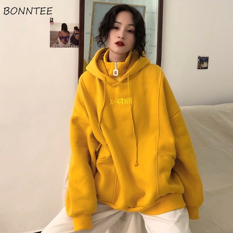 Sweat à capuche en velours pour femmes, manches longues, surdimensionné, lettre brodée, Style coréen, Harajuku, tendance, Chic ► Photo 1/6