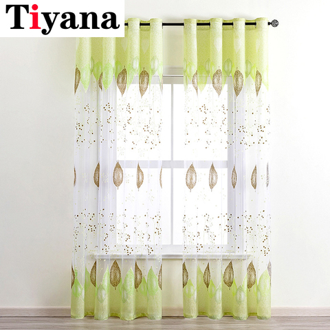 Rideaux transparents en Tulle à feuilles vertes, pour salon, chambre à coucher, Voile de cuisine moderne, pour fenêtre, ZH410Y ► Photo 1/6