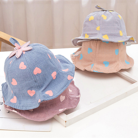 Mignon coton amour bébé seau chapeau rond plage casquettes garçon fille chapeau de soleil pour enfants 3-36 mois match vêtements été bébé fille chapeau de soleil ► Photo 1/6