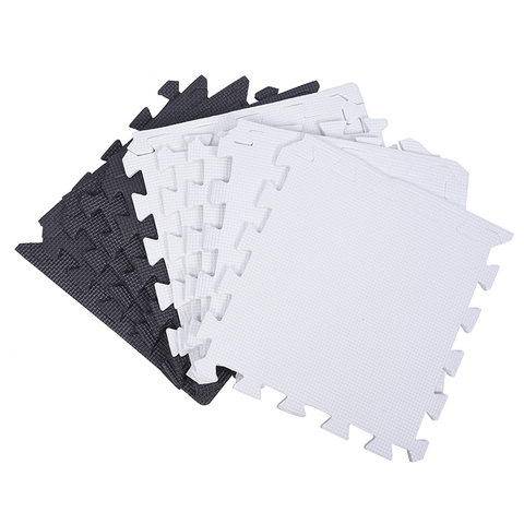 Tapis d'exercice Puzzle en mousse Eva 10 pièces, carreaux de sol emboîtables, blanc et noir ► Photo 1/4