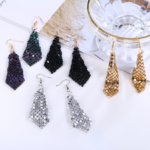 HOCOLE-boucles d'oreilles à paillettes pour femmes, en maille, breloque géométrique, brillant en goutte, bijoux, fête de mariage, Brincos ► Photo 1/6