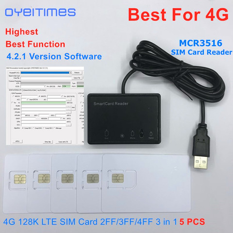 OYEITIMES MCR3516 lecteur de carte SIM + 5 pièces 2FF/3FF/4FF carte SIM Programmable vierge LTE WCDMA GSM USIM 4G cartes + 4.2.1 Ver. Logiciel ► Photo 1/6