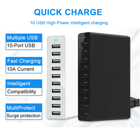 Chargeur USB Multiple 50W 10 ports, Station de charge rapide pour téléphone Portable, compatible avec iPhone Xiaomi Samsung ► Photo 1/1