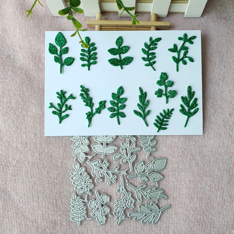 Matrices de découpe nouveau ensemble de 12 pièces de branches et de feuilles pochoir en métal pour bricolage Scrapbooking papier carte faisant gaufrage artisanat matrices ► Photo 1/1