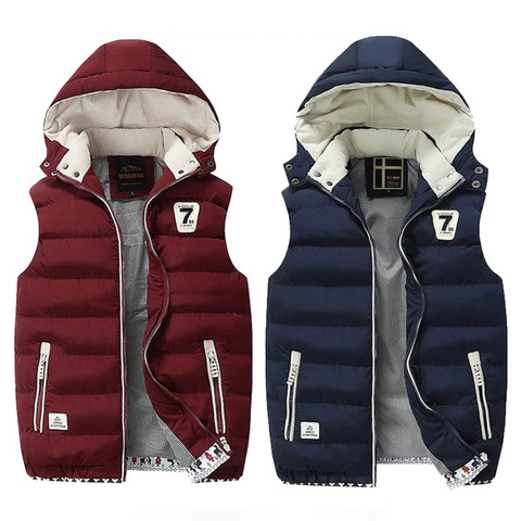 Homme gilet hiver bas gilet décontracté gilet hommes sans manches veste grande taille 5XL chaud hommes gilet pardessus chapeau détachable nouveau ► Photo 1/6