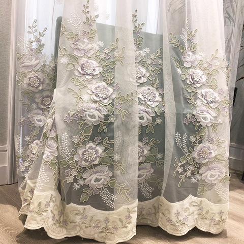 Rideau de fenêtre de luxe européen haut de gamme, en tulle brodé de fleurs, pour salon chambre à coucher, beige, ZH400X ► Photo 1/6