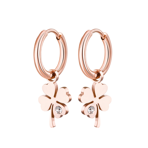 Nouvelles boucles d'oreilles trèfle à quatre feuilles pour femmes or argent plaqué cerceaux en acier inoxydable avec Zircon bijoux de mode ne se fanent jamais ► Photo 1/6