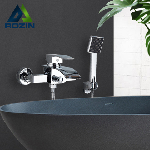 Rozin – robinet mitigeur mural noir à une poignée, pour baignoire et douche, chromé ► Photo 1/6