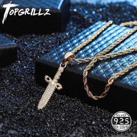 TOPGRILLZ-pendentif croix en Zircon glacé or, argent 100%, matériel CZ, chaîne, bijoux Hip Hop ► Photo 1/6