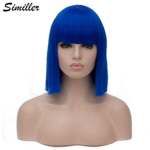 Similler-perruque Bob synthétique pour femme, coiffure courte lisse, pour Cosplay, résistante à la chaleur, bleue, noire, rouge, foncée, verte, violette ► Photo 1/6