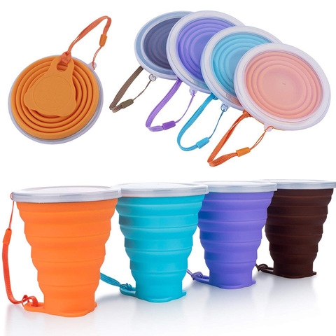 Gobelets pliants 270ml sans BPA, tasse d'eau de qualité alimentaire, voyage en Silicone rétractable coloré Portable tasse à café en plein air ► Photo 1/6