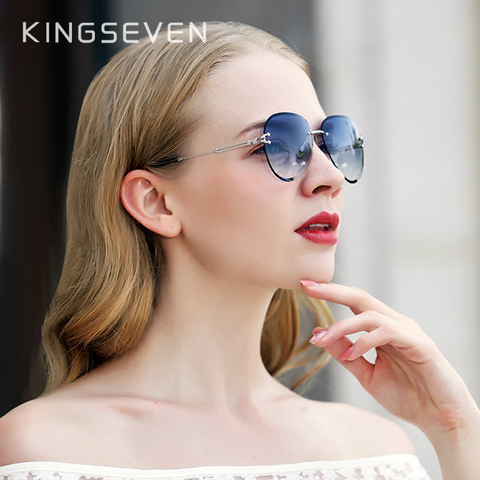 KINGSEVEN – lunettes de soleil DESIGN pour femmes, sans bords, pilote, Protection UV400, verres bleus dégradés ► Photo 1/6