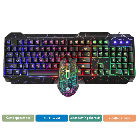 Kit avec clavier et souris d'ordinateur lumineux, combo, étanche, filaire, USB, avec rétroéclairage, multi-médias, pour PC, LED, accessoires pour gamer, ► Photo 1/6