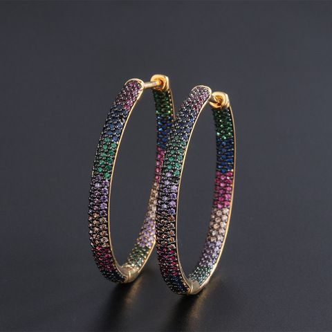 Funmode à la mode deux tons arc-en-ciel cubique zircone cerceau boucles d'oreilles pour les femmes hanche cerceau pendientes mujer en gros FE53 ► Photo 1/4