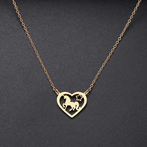 Collier licorne en forme de cœur, pendentif exquis et ajouré, chaîne populaire, bijoux en acier inoxydable, cadeaux ► Photo 1/2