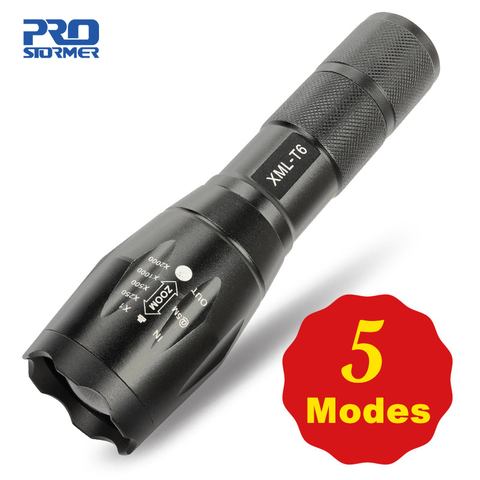 Lampe de poche Led 5 modèles Ultra lumineux Linterna torche Q5/T6/L2 étanche Camping vélo lumière 18650 batterie par PROSTORMER ► Photo 1/6