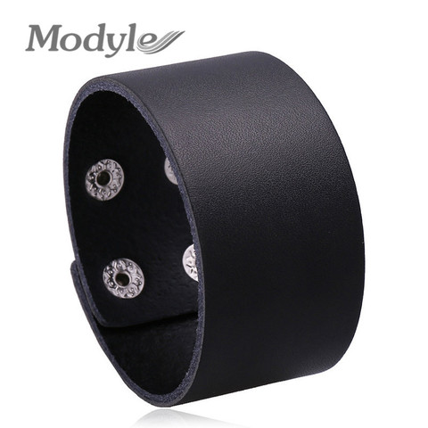 Modyle – Bracelet en cuir véritable marron pour hommes, manchette large, Vintage, Punk, bijoux cadeau ► Photo 1/6