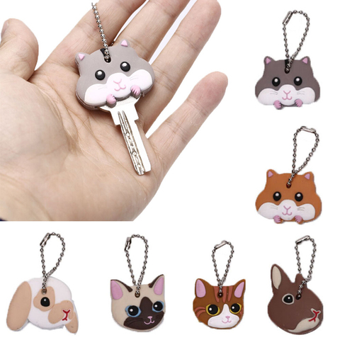 1Pc Silicone porte-clés capuchon tête couverture porte-clés coque chien papillon chat animaux forme belle bijoux cadeau ► Photo 1/6