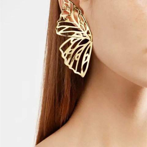 Boucles d'oreilles grand papillon ajourées pour femmes, boucles d'oreilles en métal, ailes d'ange, pendentifs, bijoux, cadeau de fête, noël, offre spéciale ► Photo 1/6