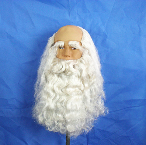 Perruque et barbe synthétiques du père noël pour hommes, postiche de Cosplay courte, accessoires de postiche blancs, barbe du père noël pour cadeau de noël ► Photo 1/6