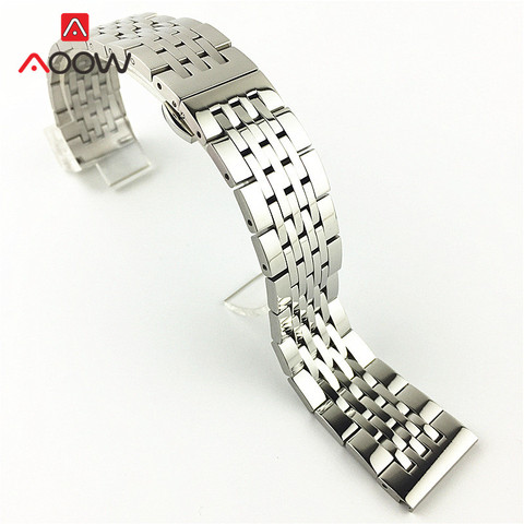 Bracelet de rechange en acier inoxydable pour hommes et femmes, 17 18 19 20mm 21mm 22mm, boucle papillon, métal poli, accessoires de montre ► Photo 1/6