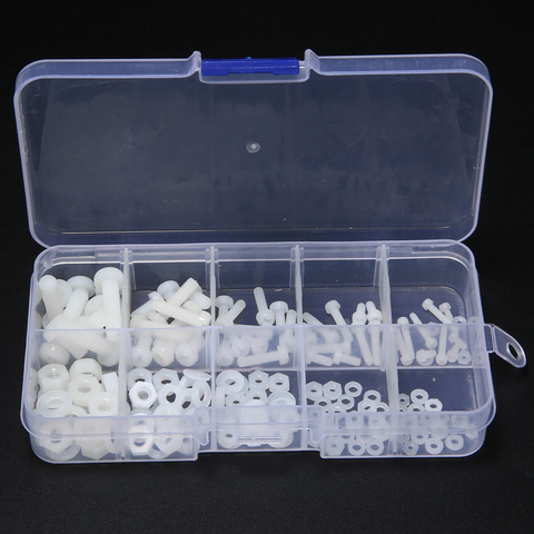 150 pièces M2 M2.5 M3 M4 M5 blanc Nylon vis hexagonale boulon écrou entretoise Kit Non magnétique avec boîte en plastique ► Photo 1/6