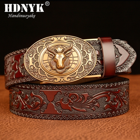 Ceinture en cuir véritable pour homme, accessoire de styliste classique, tête de mouton ► Photo 1/6