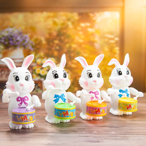 Jouets d'apprentissage éducatif pour enfants, 1 pièce, dessin animé lapin, tambour, horloge, jouet à remonter, cadeau surprise d'anniversaire ► Photo 1/6