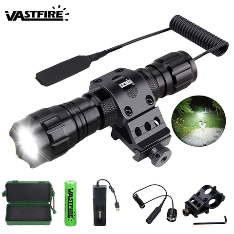 Q5 T6 5000lm XM-L Led blanc tactique chasse lampe de poche arme pistolet lumière + fusil portée Airsoft Mount + interrupteur + 18650 + USB chargeur + boîte ► Photo 1/6