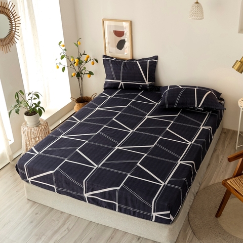 Bonenjoy 3 pièces draps de lit ajustés drap de lit simple motif géométrique couture housse de matelas avec élastique pour drap de lit Double ► Photo 1/6