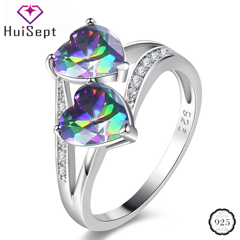 HuiSept – bague en argent 925, bijoux en forme de cœur, pierres précieuses en topaze, saphir, rubis, Zircon, pour femmes, fête de mariage, vente en gros ► Photo 1/4