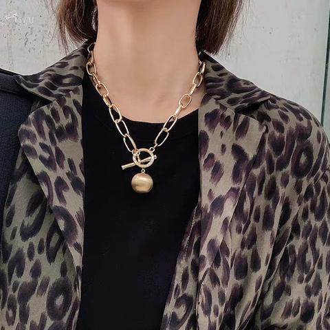 AOMU 2022 nouvelle tendance Hip hop ovale épais chaîne en métal boule chaîne collier pour hommes femmes filles fête bijoux cadeau ► Photo 1/6