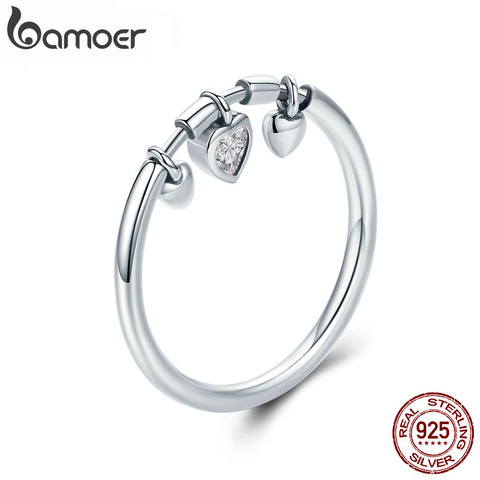 BAMOER – Bague de fiançailles en argent Sterling 925 pour femme, bijou avec motif cœur clair, scintillant, anneau en zircon cubique CZ, mariage, SCR215 ► Photo 1/5