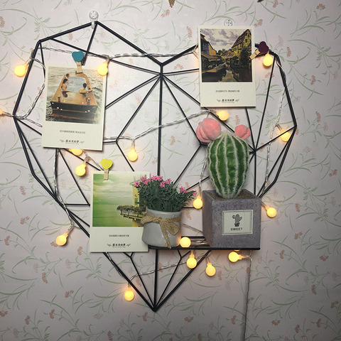 Support de rangement en fer pour cartes postales, décoration de bricolage, cadre en maille, pour chambre à coucher, cadre Photo mural en forme de cœur ► Photo 1/6
