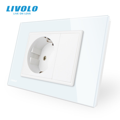 Livolo-prise électrique ue, blanc/noir, panneau en verre cristal, 110 ~ 250V AC, prise électrique murale, 16a, VL-C9C1EU-11/12 ► Photo 1/3