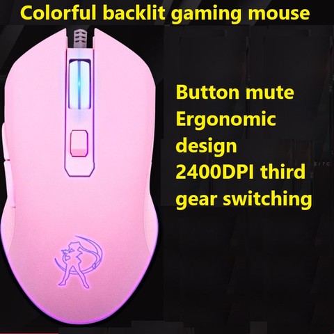 Souris d'ordinateur Gaming optique filaire rétro-éclairé coloré, 2400DPI, souris d'ordinateur rose, silencieuse, pour marin, pour filles ► Photo 1/6