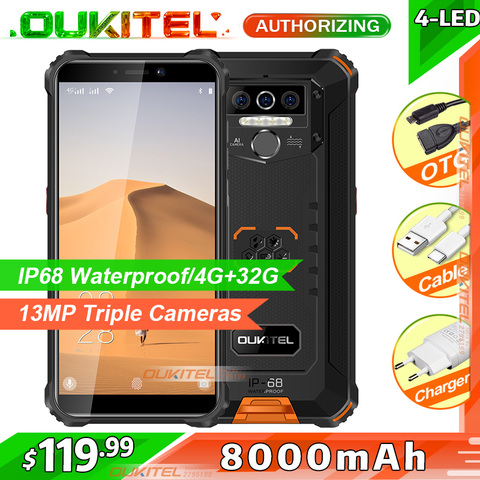 OUKITEL WP5 4GB 32GB IP68 étanche robuste Smartphone MT6761 Quad Core Android 9.0 8000mAh téléphone portable ► Photo 1/5