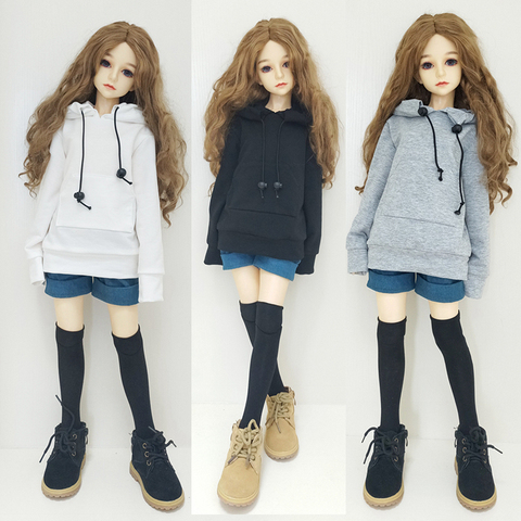 Sweat-shirt pour enfants, accessoires pour vêtements de poupées, 1/3 1/4 1/6 SD BJD, capuchon blanc, vêtements, en coton noir, jouets en fils pour enfants ► Photo 1/6