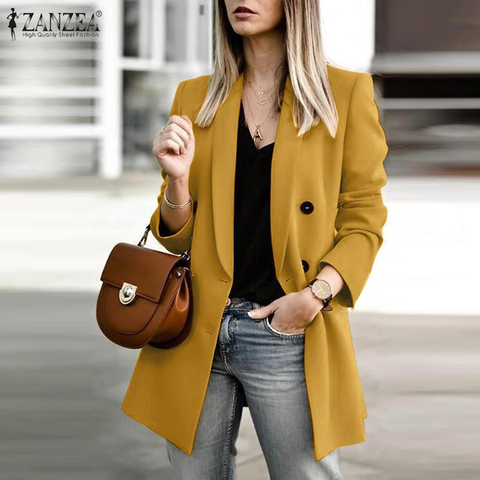 Femmes élégantes Blazers pour homme ZANZEA 2022 Automne Double Boutonnage Manteaux À Manches Longues Outwears Bouton Femelle Manteaux Grande Taille S-5XL ► Photo 1/6