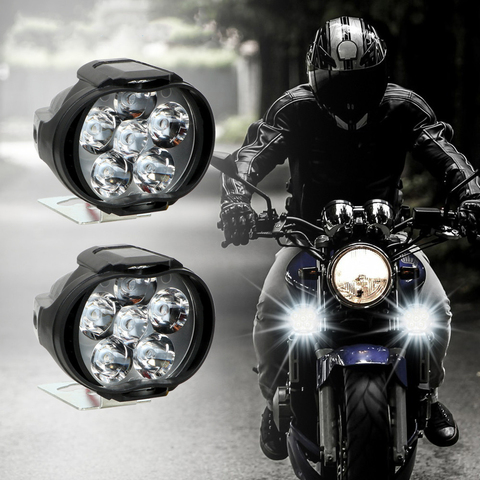 2 pièces 6 LED moto phare universel Scooter brouillard projecteur 12V 6000K lumières 1200LM moto travail lumière projecteur 6500K ► Photo 1/6