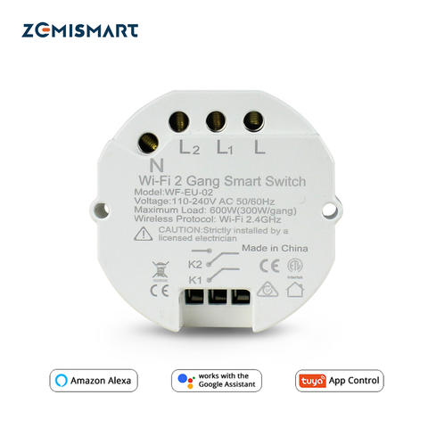 Zemimart Tuya Module de commutation WiFi Mini Base de commutateur Alexa Google contrôle de la maison 2 Gangs 2 voies ► Photo 1/6