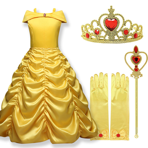 2022 Cosplay Belle Princesse Robe Filles Robes Pour la Beauté et la bête Kids Party Vêtements Magique bâton couronne costume enfants ► Photo 1/6