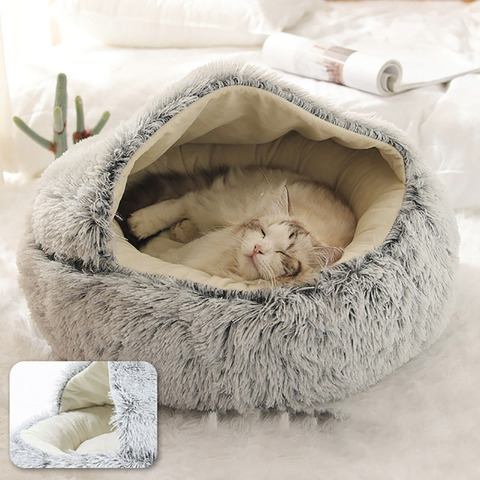 Nouveau Style chien chat lit rond en peluche chat chaud lit maison doux Long lit en peluche pour petits chiens pour chats nid 2 en 1 lit de chat ► Photo 1/6