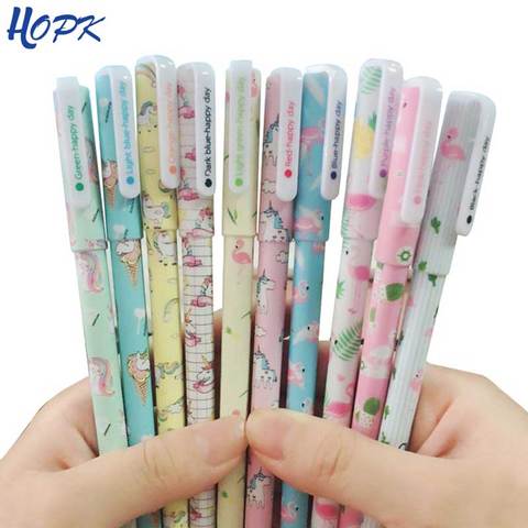 Stylos Gel couleur licorne flamant rose, 10 pièces, papeterie mignonne, Kawaii, stylo à bille d'encre en Gel peinture, fournitures scolaires, cadeau ► Photo 1/6