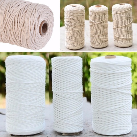 Cordon torsadé 100% coton naturel, 1 pièce, 1/2/3mm de diamètre 200m/400m de longueur, corde pour l'artisanat, pour bricolage de maison, macramé artisanal ► Photo 1/6