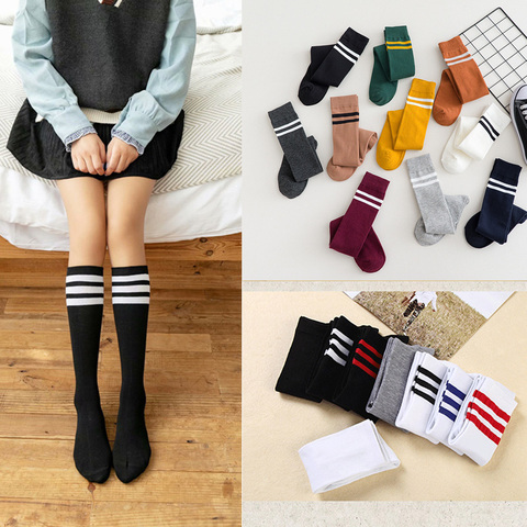 Chaussettes Style coréen pour femmes, longues, chaudes, en coton, veau, chaussettes à rayures, tendance pour filles, Lolita ► Photo 1/6